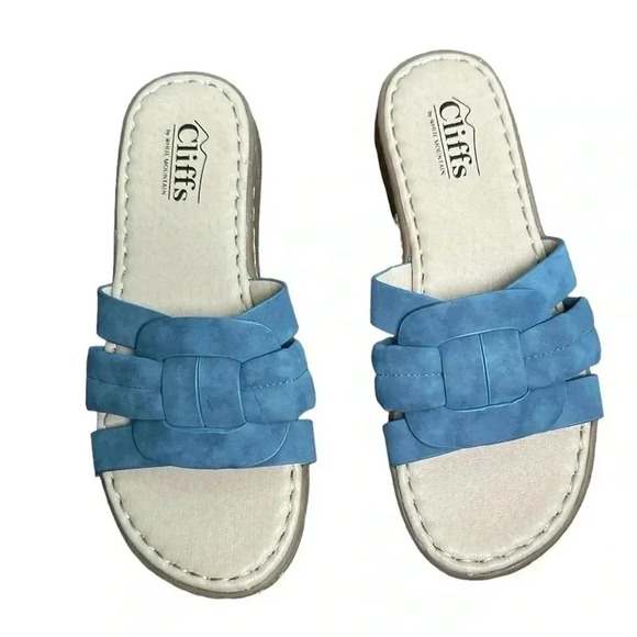 CLIFFS By White Mountain Womens Squarely Sandel Size 6.5 Comfort Slip On Blue - Picture 2 of 6